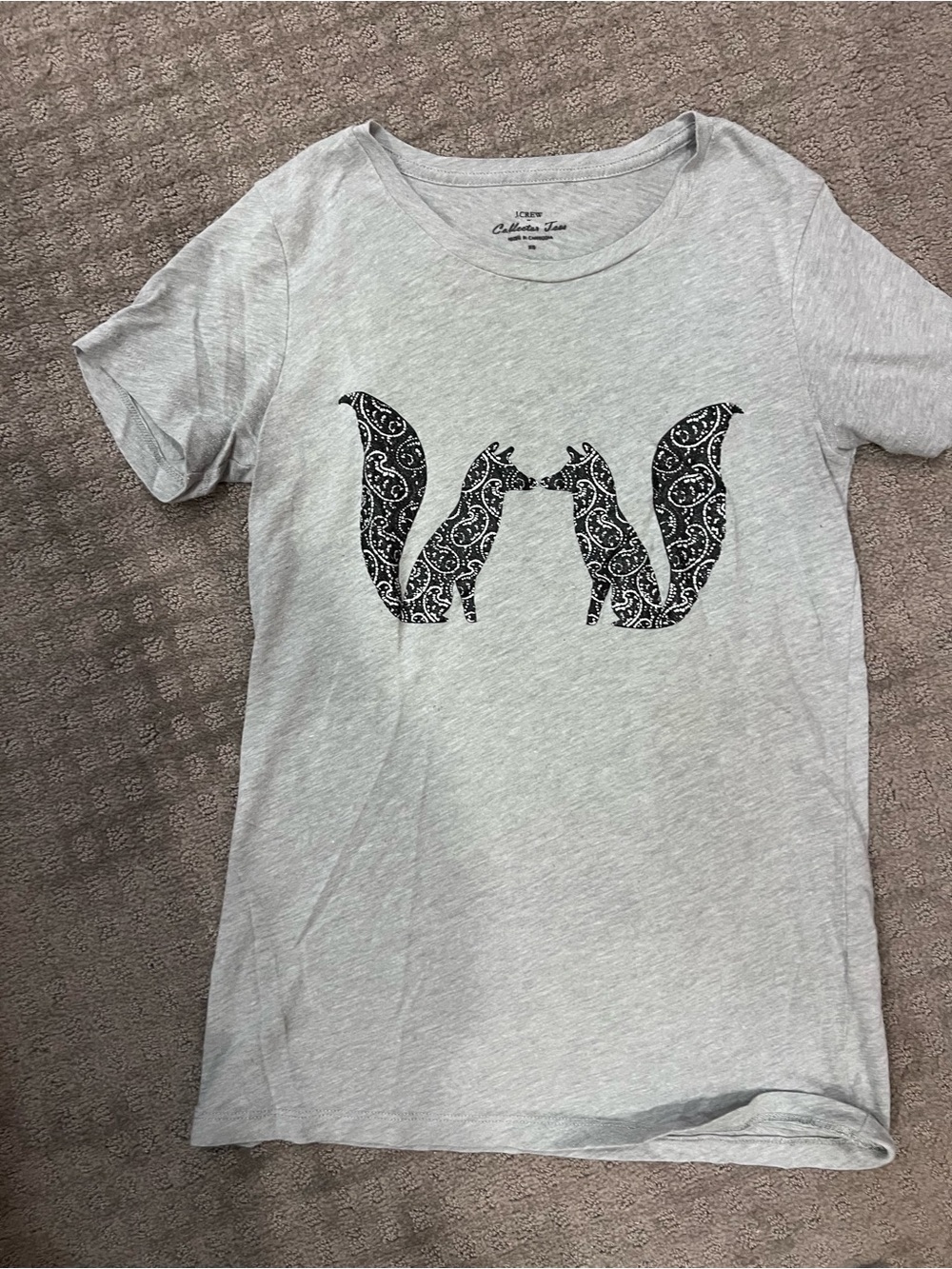 J. Crew Light Gray Crewneck Tee with Black Label Print